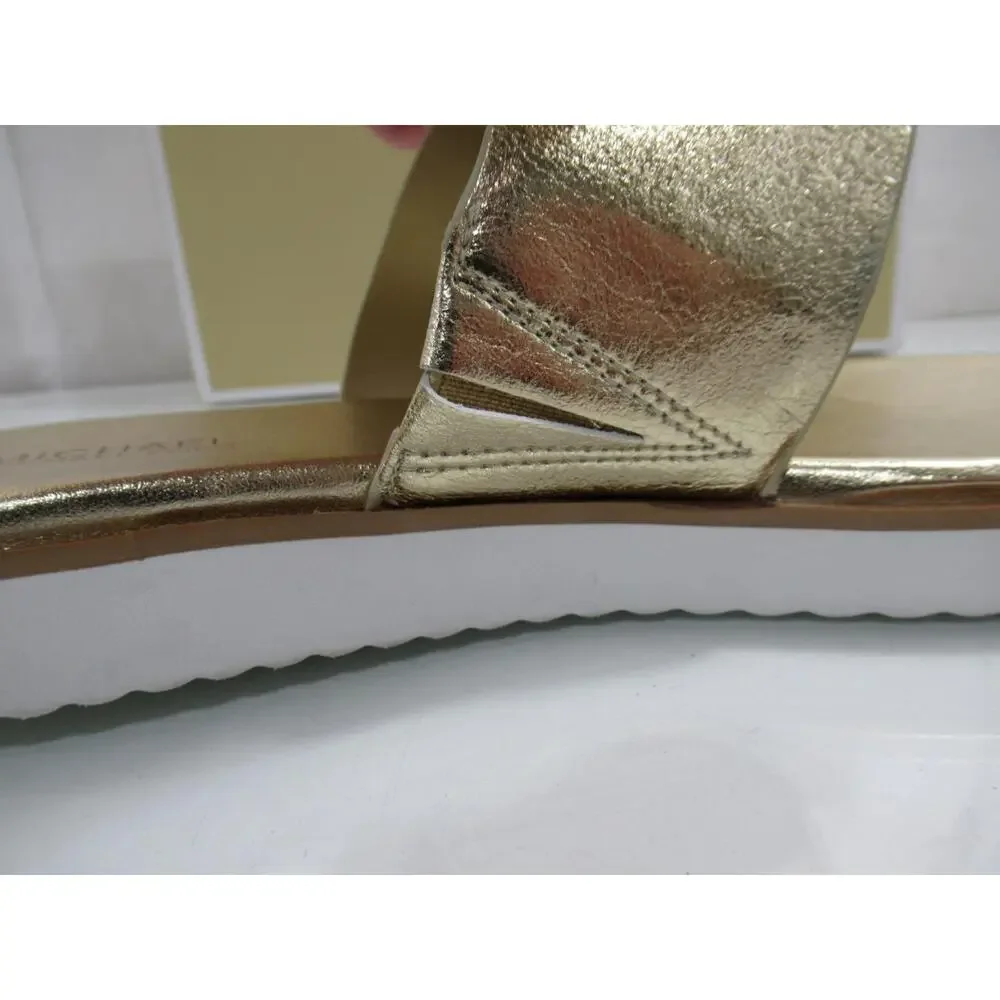 Michael Kors Rosa Metallic Slide Toe Ring Flat Sandal MK Logo Pale Gold Size 8.5